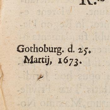 A book dated Gothoburg d 25 Martij 1673.