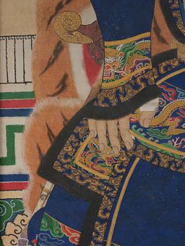 Förfadersporträtt, Qingdynastin, 1800-tal. Med signatur.