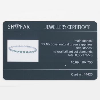 Bracelet 18K white gold with green sapphires and brilliant-cut diamonds.