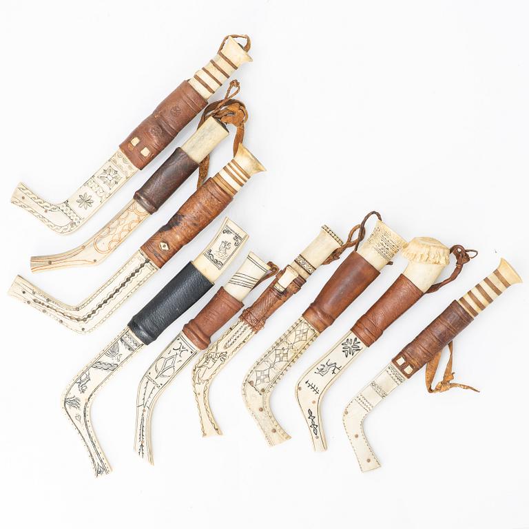 Nine half-horn knives, unidentified craftsman.