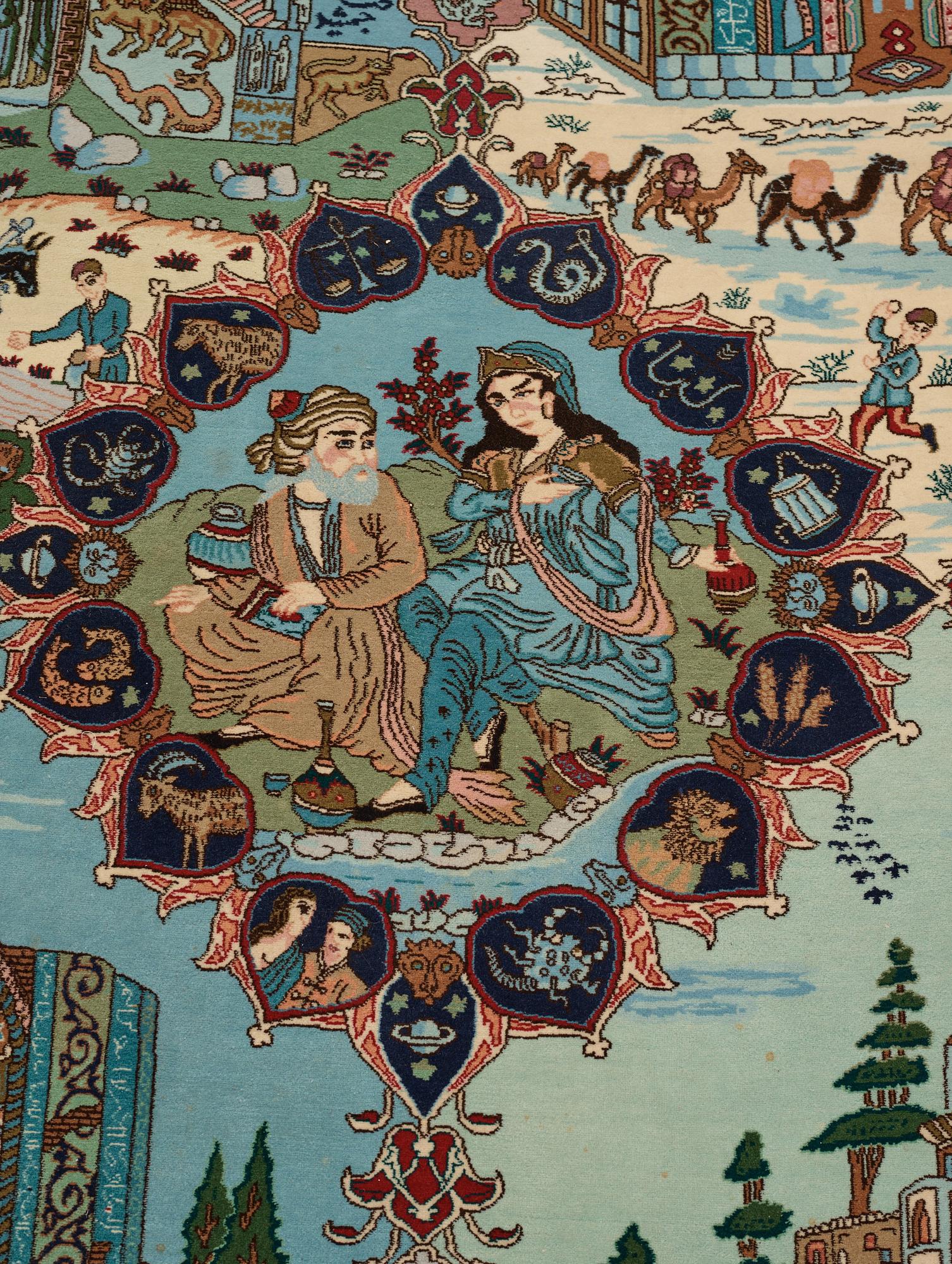 Matto, Old Tabriz figural, "The four seasons", ca 274 x 176 cm.