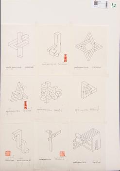 Oscar Reutersvärd, ink drawings 9 sheets, signed, no 17.