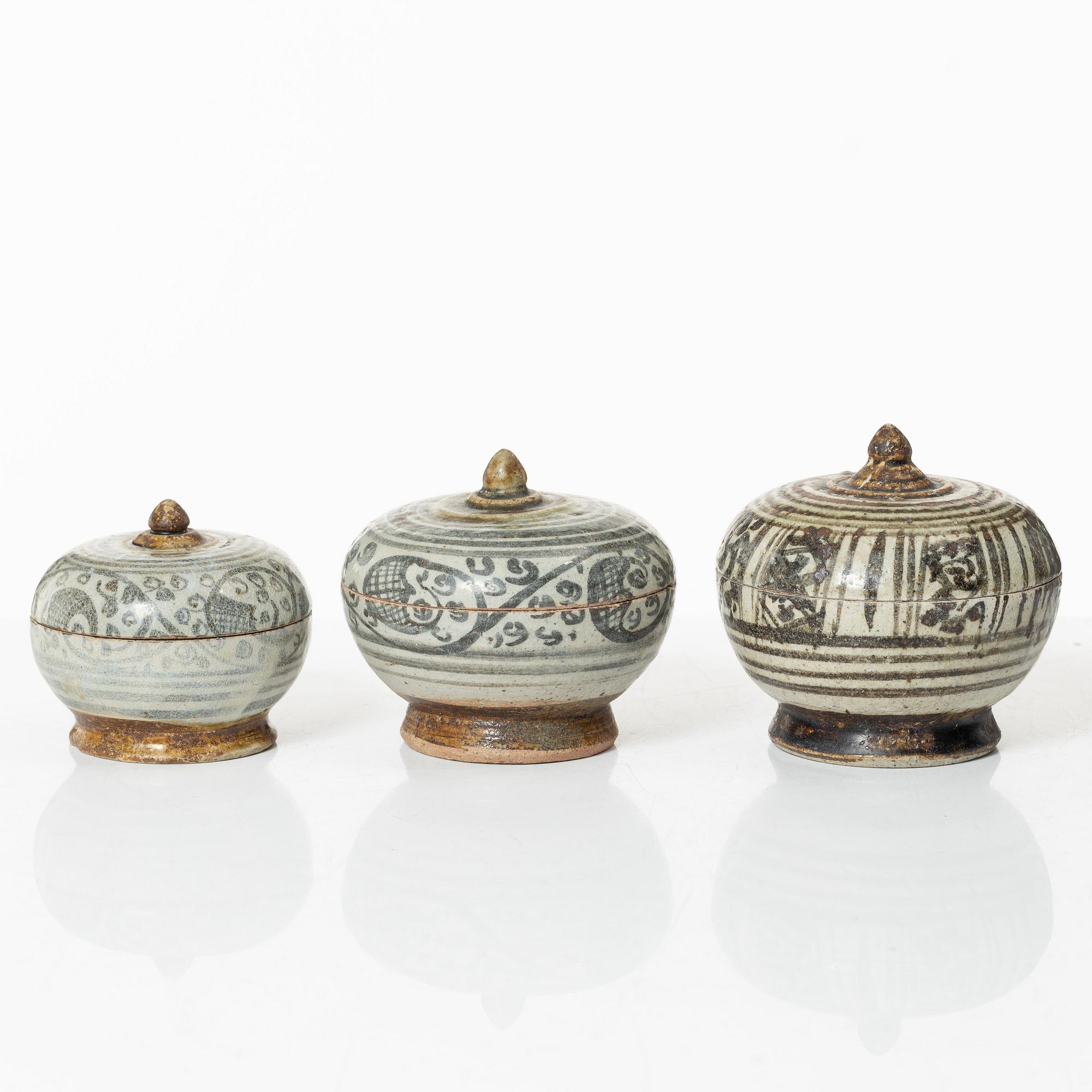 Six ceramic jars with covers, South East Asian, 17th and 19th century.
