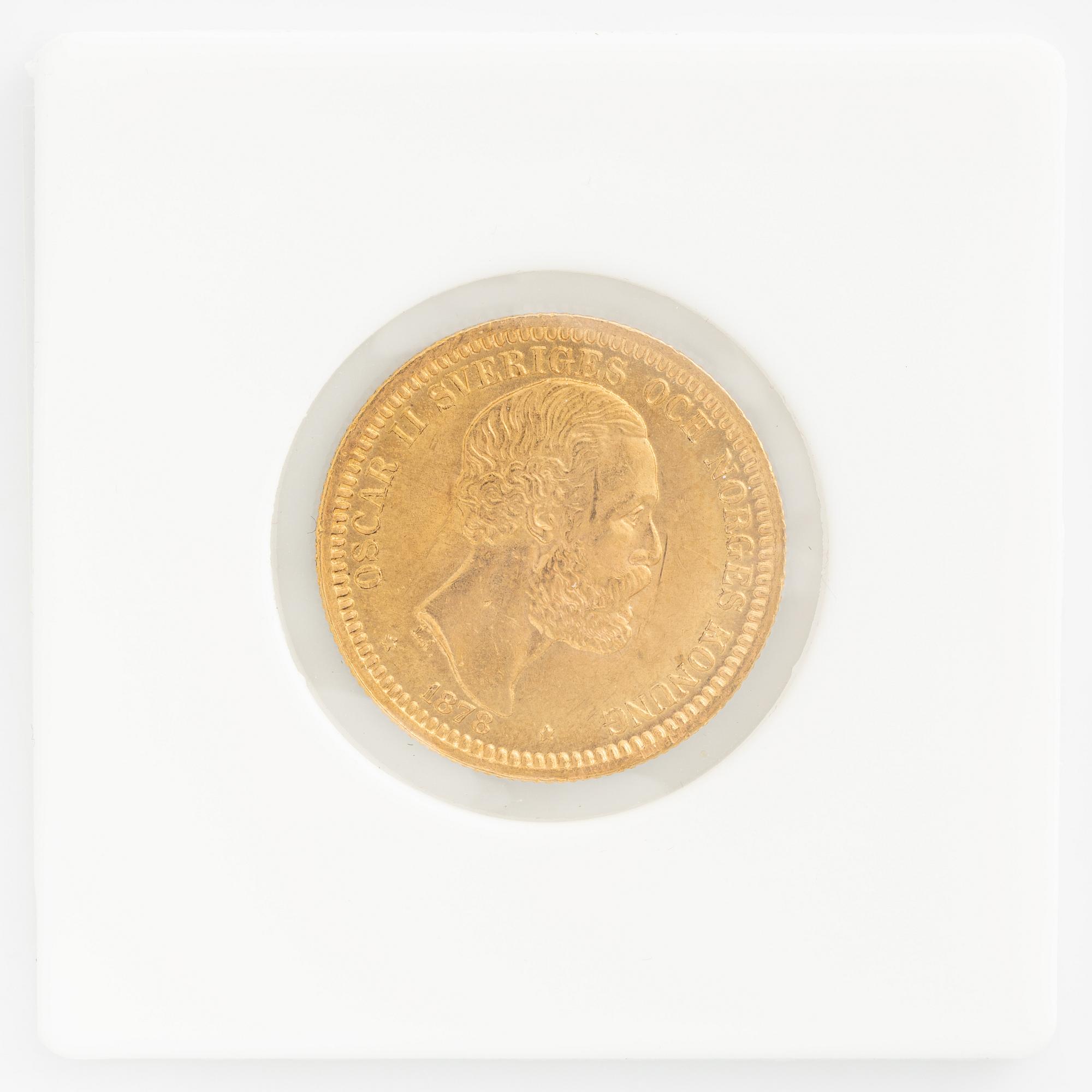 Oscar II, guldmynt, 20 kronor, 1878.