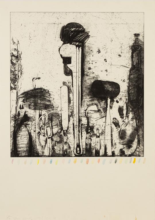 Jim Dine, etching with hand-coloring, 1974-76, signed 10/30.