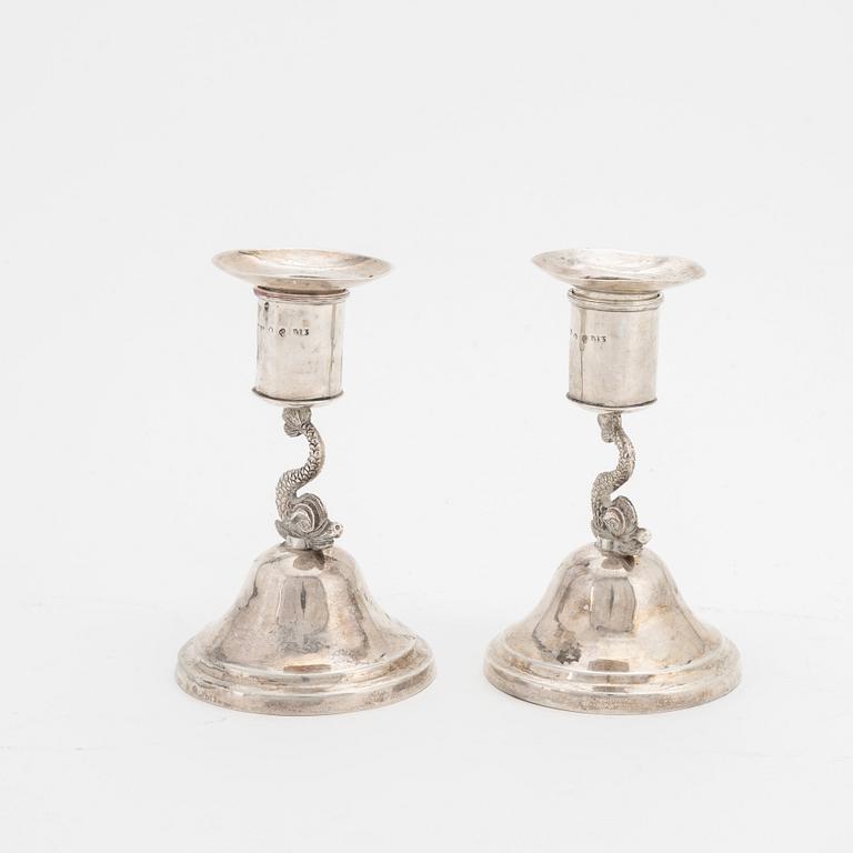 A pair of  Swedish silver Empire Candlesticks, mark of Johan Henrik Lampa, Stockholm 1818.