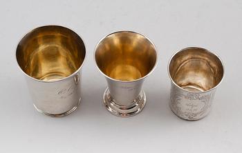 BÄGARE, 3 st, silver, 1800-/1900-tal. Vikt ca 224 gram.