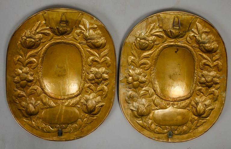 VÄGGPLÅTAR, 1 par, mässing, barockstil, tidigt 1900-tal.