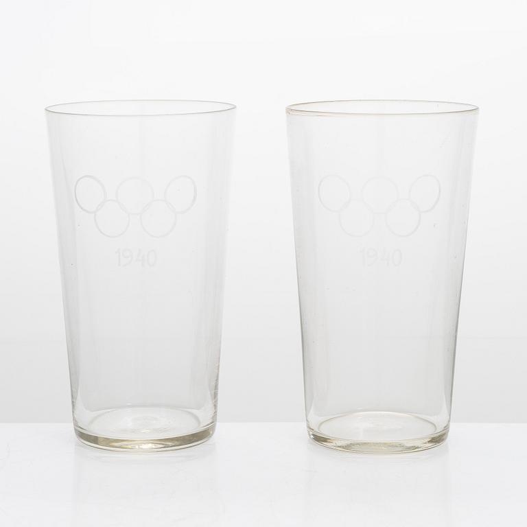 A set of 10 Olympic Games drinking glasses for the planned Summer Olympics in Helsinki 1940.