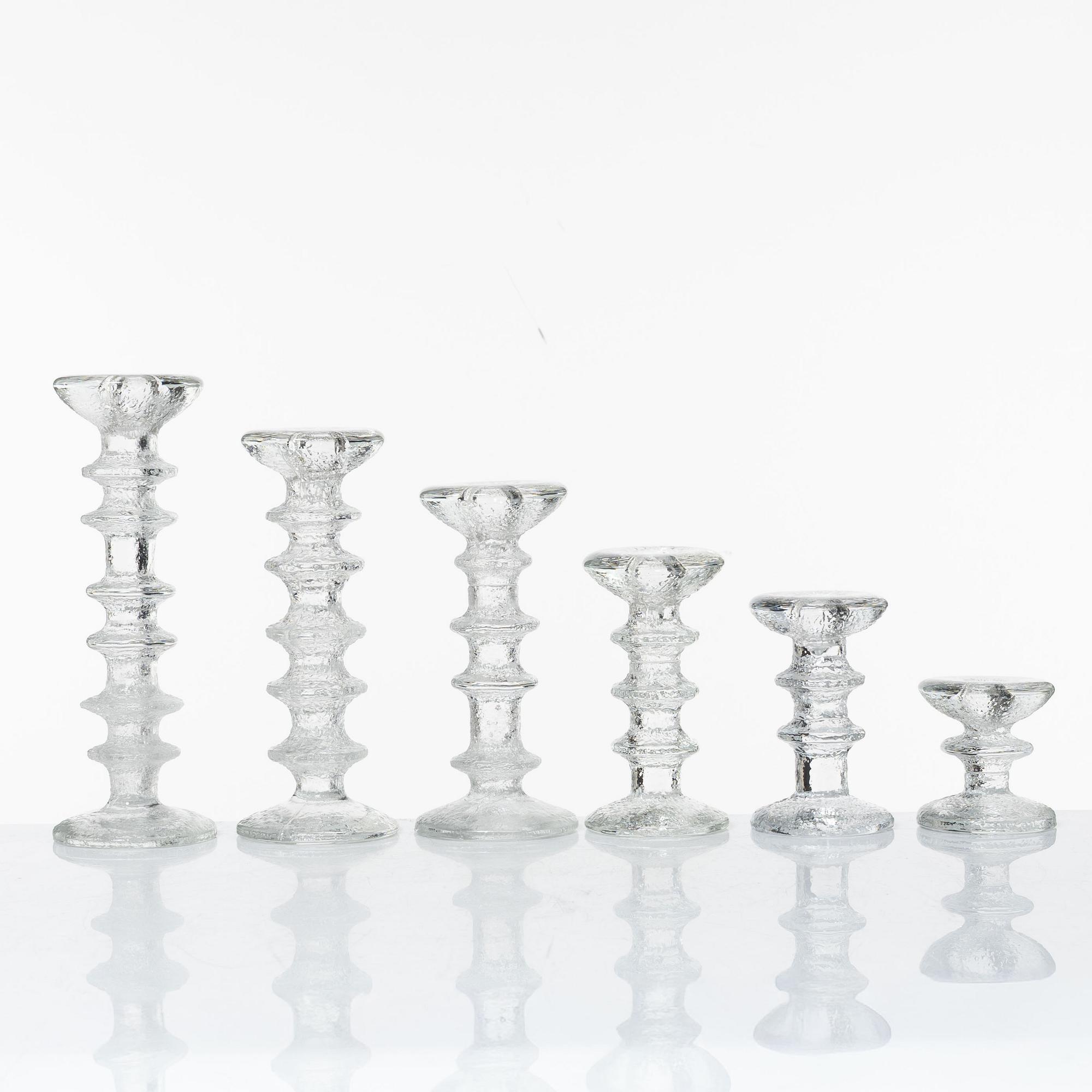 Timo Sarpaneva, a set of six glass candleholders, 'Festivo', Iittala, Finland.