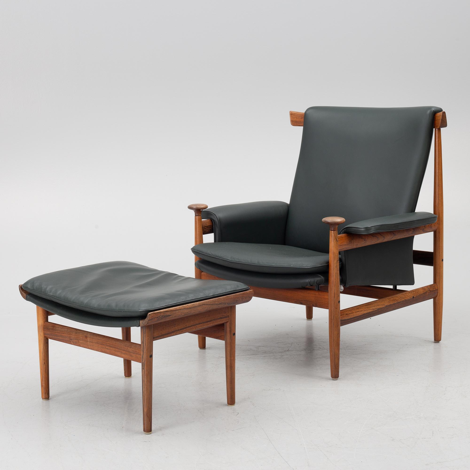 Finn Juhl, a 'Bwana' armchair and ottoman, France & Son, Denmark, 1960's.