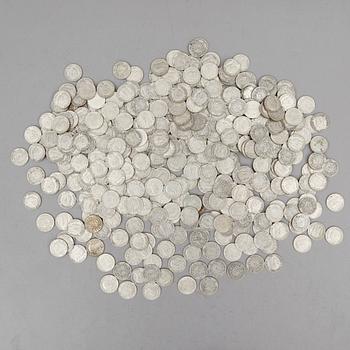 SAMLING SILVERMYNT, enkronor, Gustaf V, 1910-1941. Vikt ca 3000 gram.