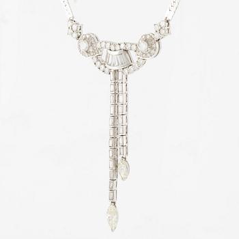 Necklace, 14K white gold with baguette-cut, brilliant-cut, and marquise-cut diamonds.