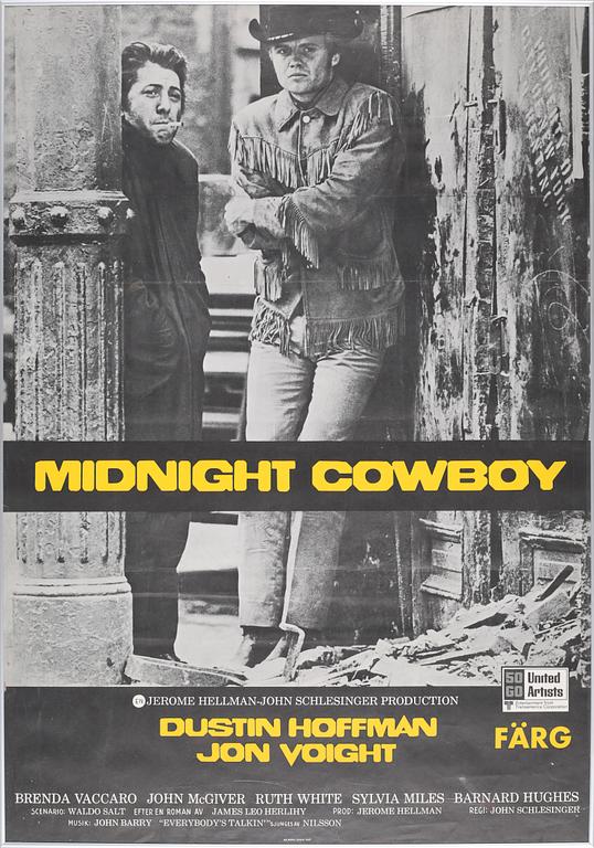 A movie poster for "Midnight Cowboy", 1960/70s.