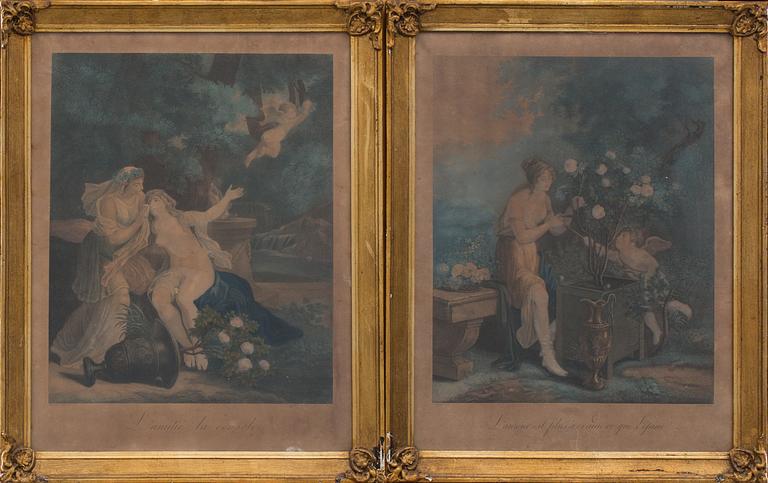 FÄRGGRAVYRER, 2 st, 1800-tal.