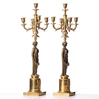 A pair of Empire 19th century five-light candelabra.