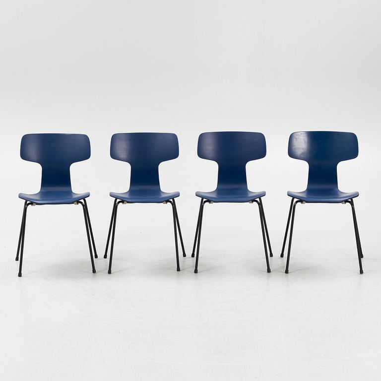 Arne Jacobsen, stolar, 4 st, "T-stolen", modell 3103, Fritz Hansen, Danmark.