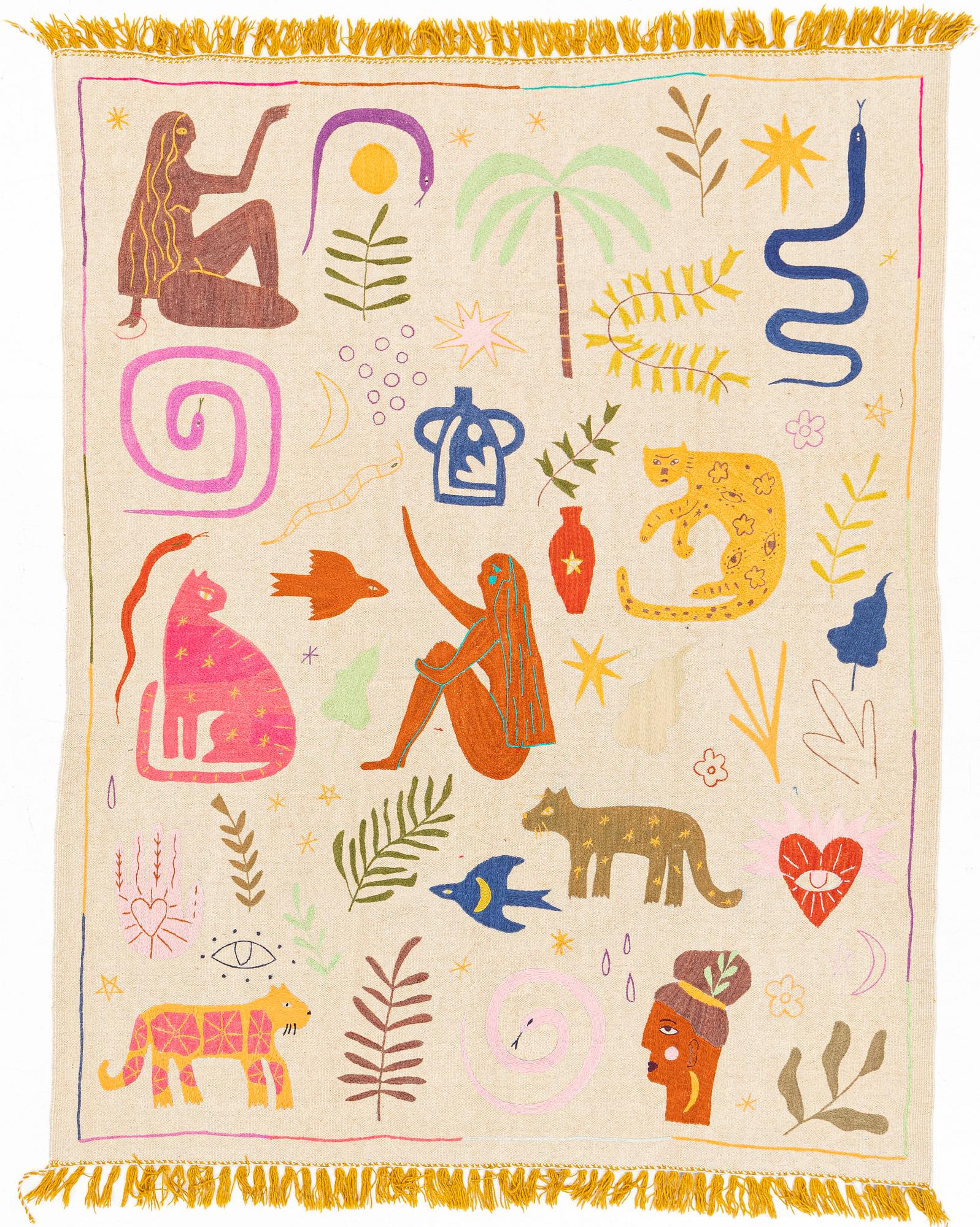 Matta, handbroderad Kelim, ca 220 x 171  cm.