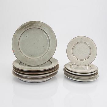 Signe Persson-Melin, a set of 10 pcs dinner service pewter galzed stoneware 1950s.