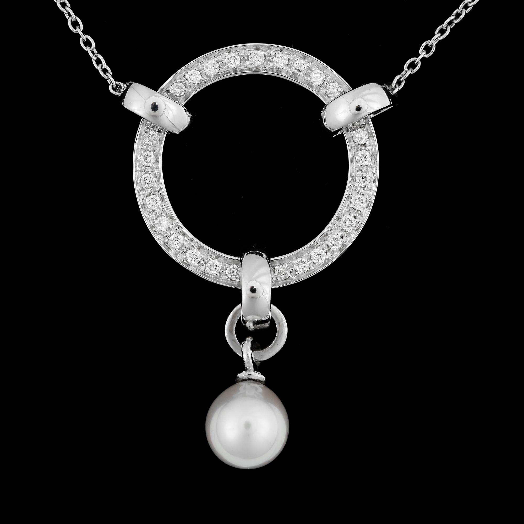COLLIER, Salvini, Italien, 18K vitguld med briljantslipade diamanter tot ca0,27ct och odlad pärla. Vikt 8g.