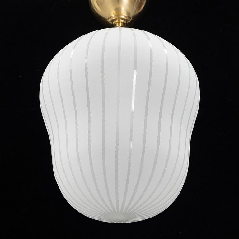 A Swedish Modern glass and brass ceiling light, Orrefors, 1940's.