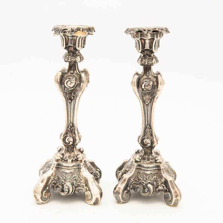Candelsticks, a pair, neo-Rococo, silver, Gustav Möllenborg, Stockholm, 1842.