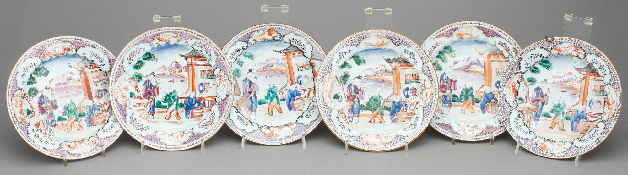 ASSIETTER, 6 st, porslin, Kina, Qianlong (1735-96).