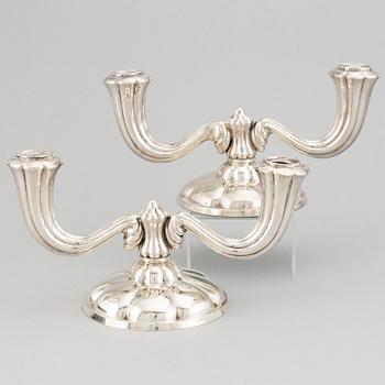 A pair of silver candelabra, Germany, with marks Copenhagen 1945.