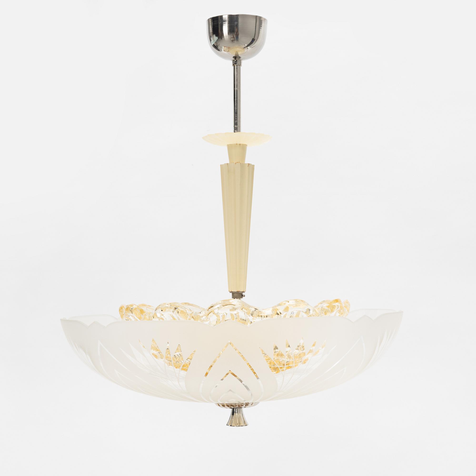 An Orrefors glass ceiling light, mid 20th Century.