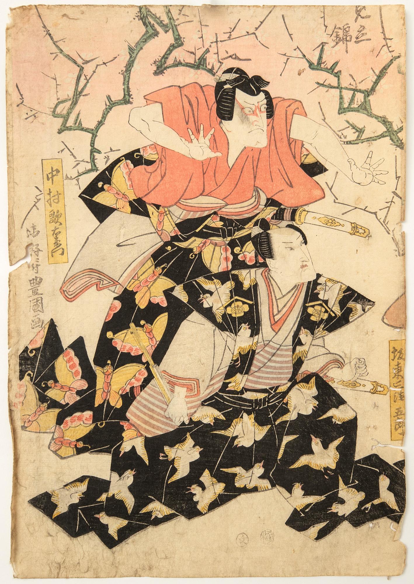 Utagawa Kunisada (Toyokuni III), Kabuki, skådespelarporträtt två stycken.
