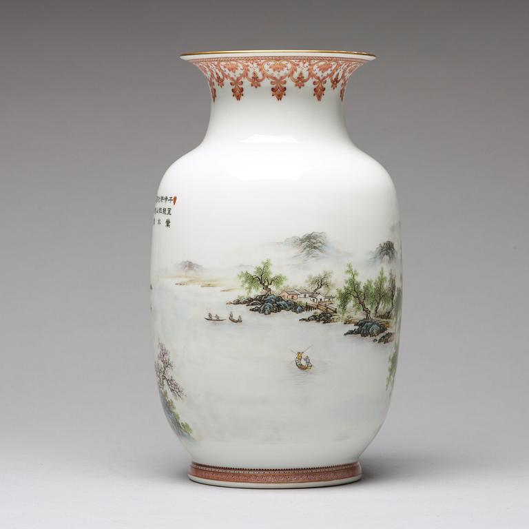 A Chinese enamelled vase with a landscape, 20th Century.