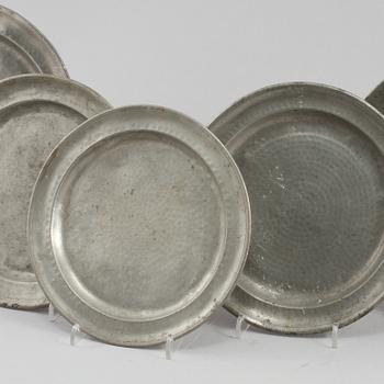 TALLRIKAR, 6 st, tenn, bla Johan Sundberg, Göteborg 1792, 1700-tal.