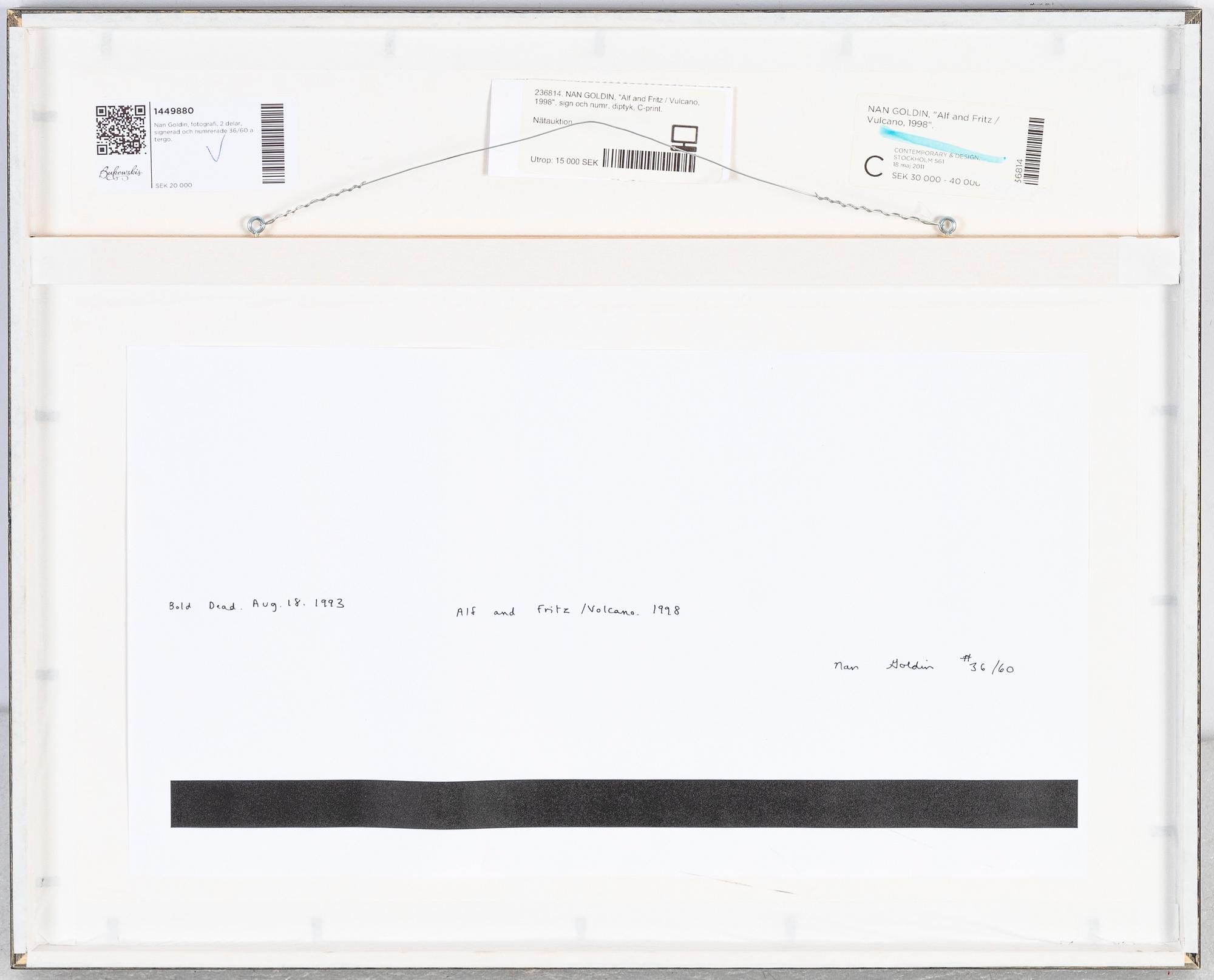 Nan Goldin, photograph, two parts, signed and numbered 36/60 verso.