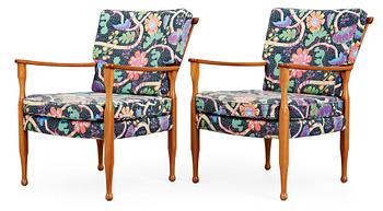 A pair of Josef Frank mahogany armchairs, Svenskt Tenn, probably 1940-50's.