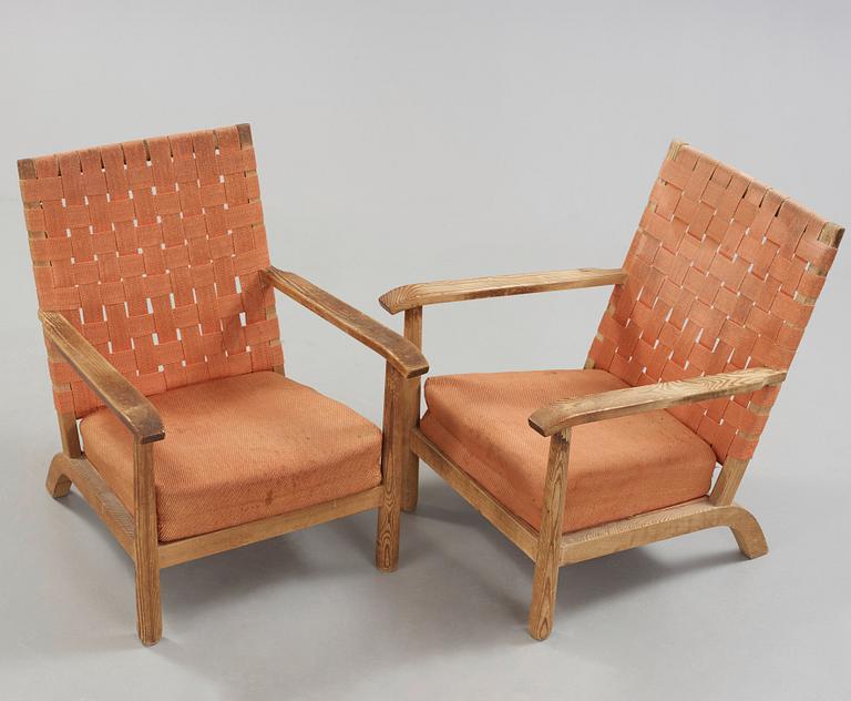 Axel Einar Hjorth, possibly, a pair of pine armchairs, Nordiska Kompaniet, Sweden 1930's-40's.