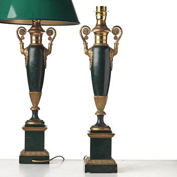 A pair of table lamps, France mid 19th century.