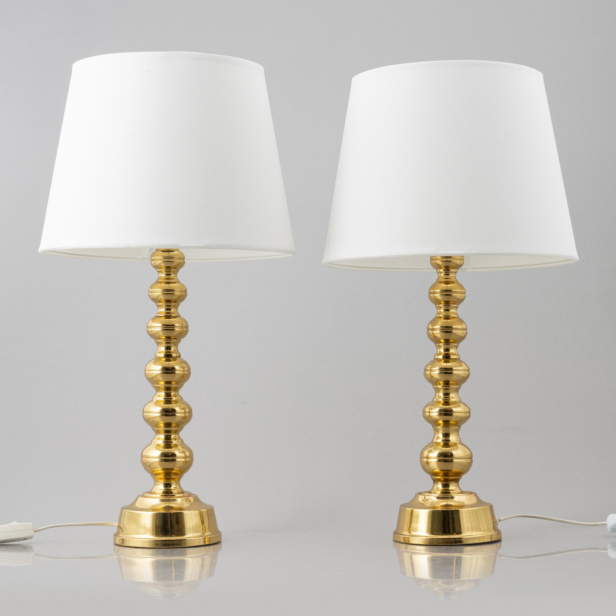 Bordslampor, ett par, modell Nr 69, mässing, Enco, 1900-talets andra hälft.