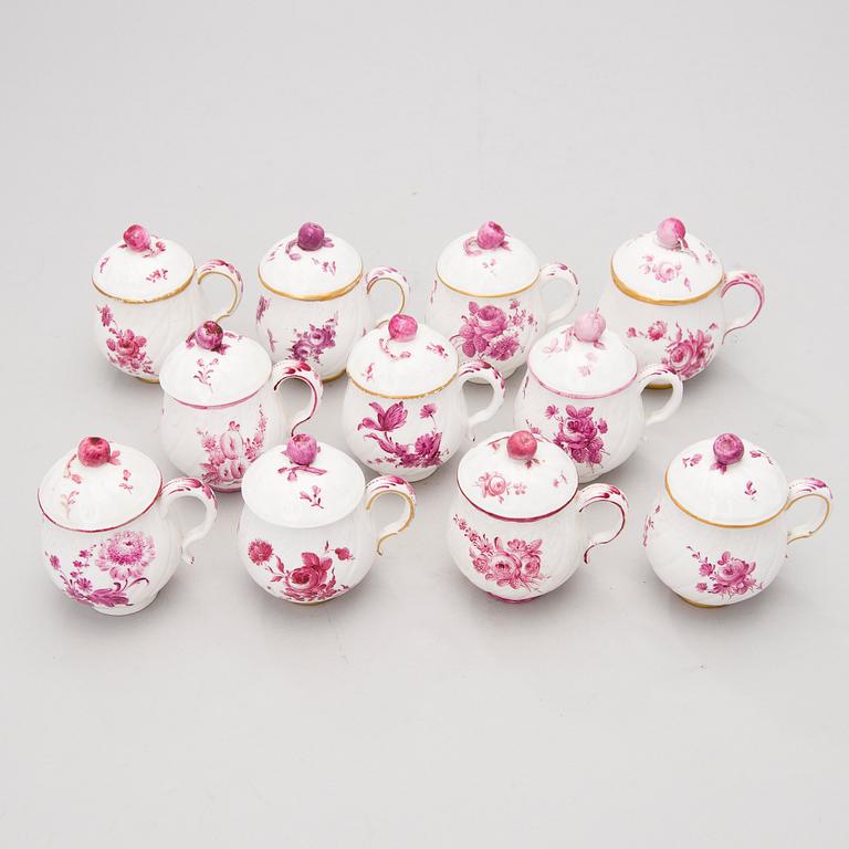 A set of 11 similar porcelain cream cups from Marieberg, Sweden, 18th Century.