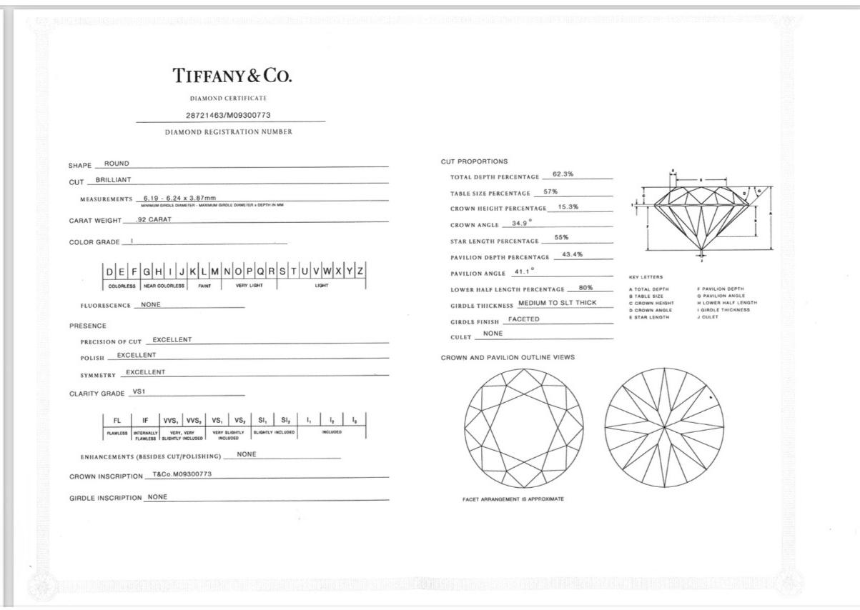 Tiffany & Co, a platinu solitaire ring with a brilliant-cut diamond.