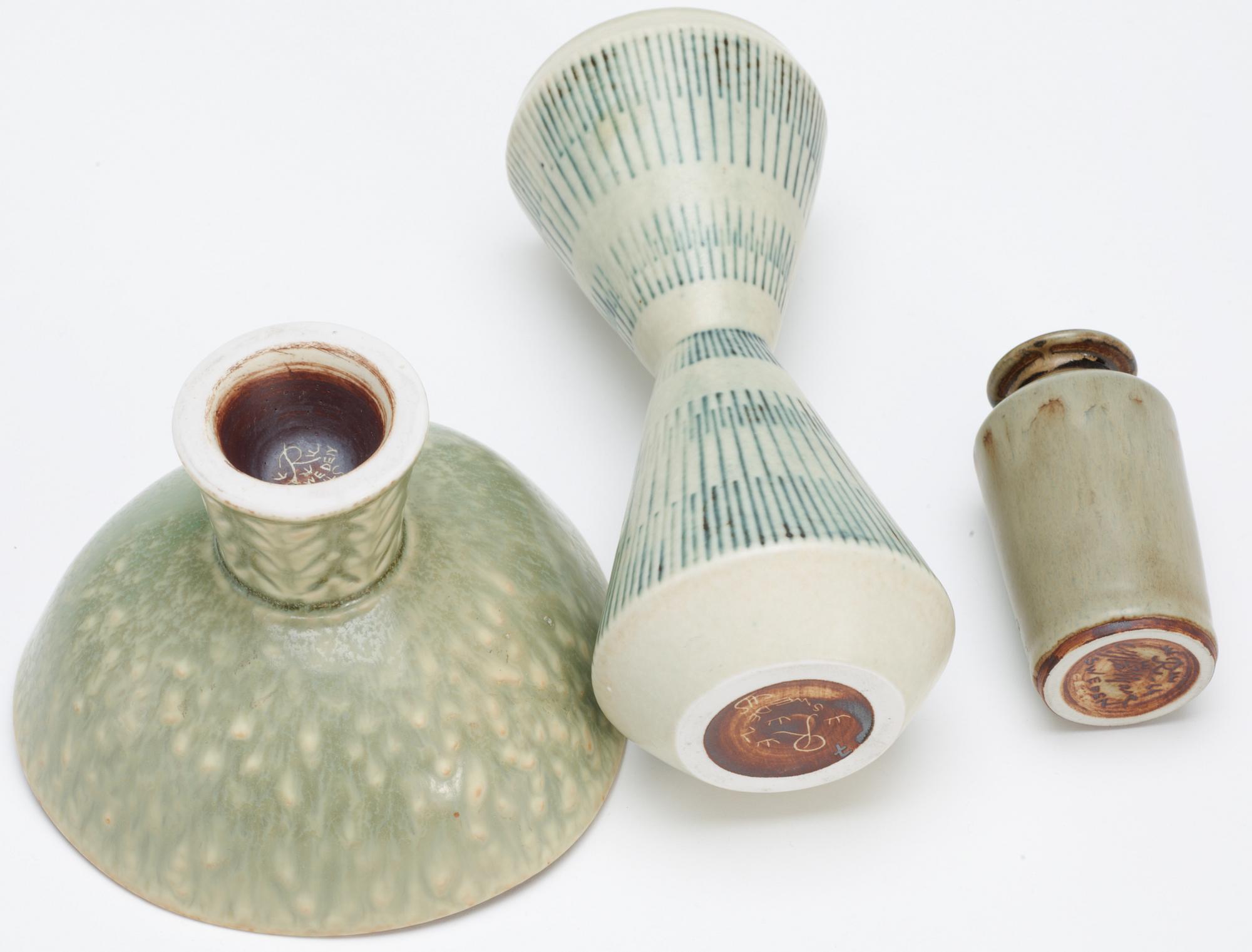 A Carl Harry Stålhane stoneware bowl and two vases, Rörstrand.