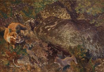 Bruno Liljefors, A fox and her cubs.