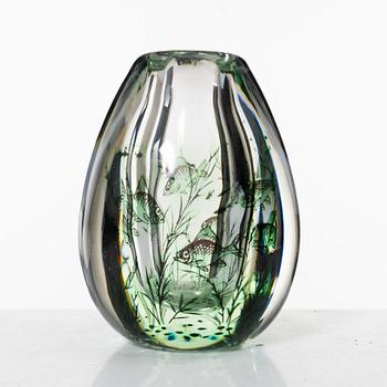 Edward Hald, a  fish graal glass vase, Orrefors.