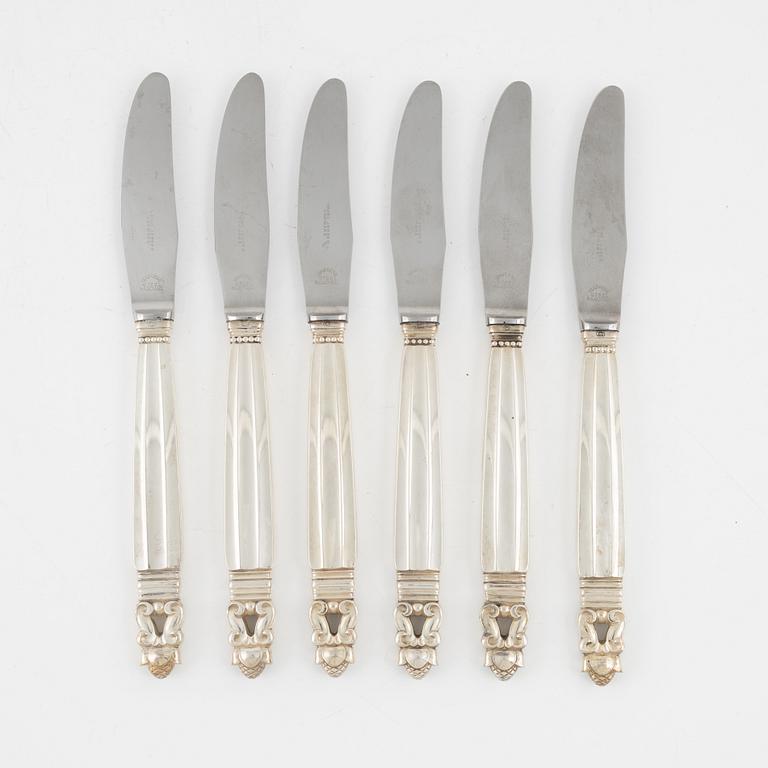 Johan Rode, a set of six sterling silver 'Konge/Acorn' knives, Georg Jensen, Denmark, after 1945.