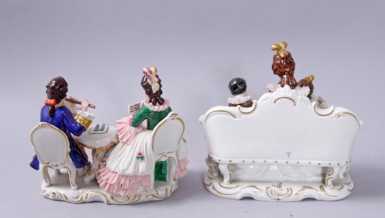 FIGURINER, 2 st, porslin, märkta Dresden, 1900-tal.