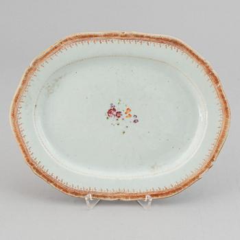 Two famille rose serving dishes and a sauce boat, Qing dynasty, Qianlong (1736-95).