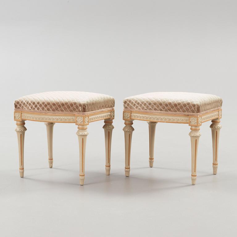 A pair of Gustavian late 18th century stools by J. E. Höglander, master 1777.