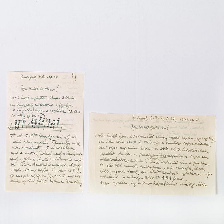 BÉLA BÁRTOK (1881-1945), eleven signed letters. Mostly dated Budapest 1930-38.