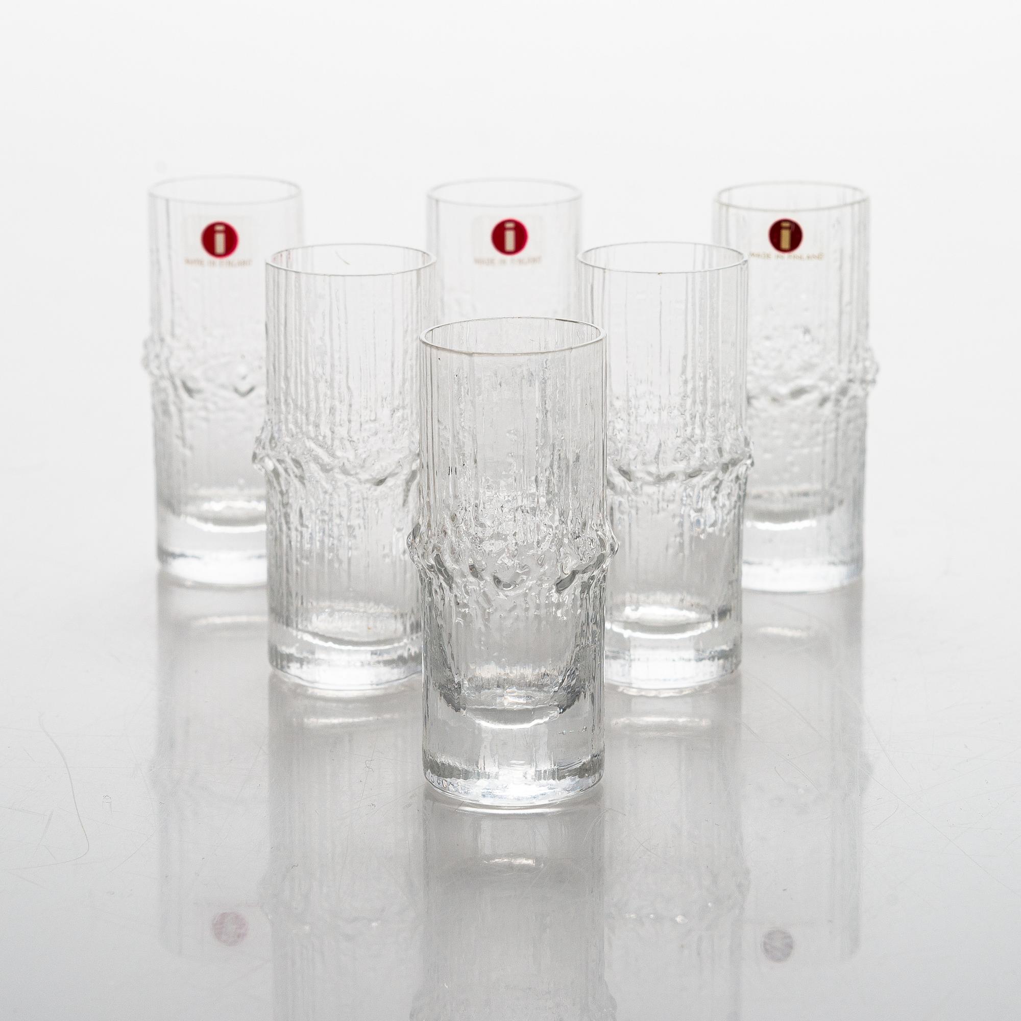 Tapio Wirkkala, snapsilasit, 6 kpl, "Niva", Iittala. Alkuperäislaatikossa.