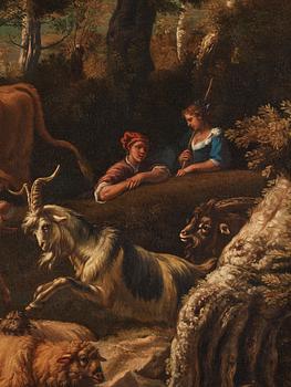 Pieter Mulier II, kallad Cavaliere Tempesta Tillskriven, Pastoralt landskap med herde, herdinna och boskap.