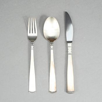 MATBESTICK, silver, 36 delar "Rosenholm", GAB, 1996, vikt ca 945 gram exkl. knivar med stålblad.